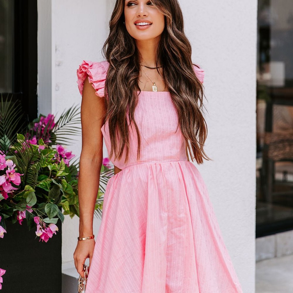 VERNA COTTON RUFFLE BABYDOLL DRESS - PINK - Picture 3 of 9